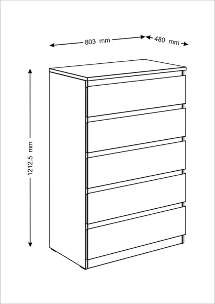 2.05.02.090.1 МАЛЬТА комод 5 ящиков 80х121 белый RU