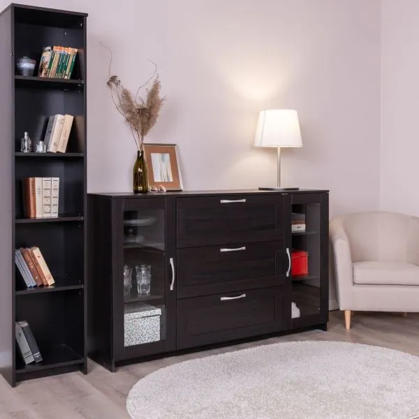 2.02.03.370.5 СИРИУС тумба 2 двери со стеклом и 3 ящика 156х95 Дуб Венге RU