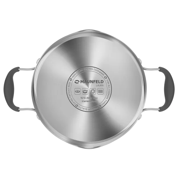 Кастрюля MAUNFELD LAURA MCS31S08GR из нержавеющей стали со стеклянной крышкой, 20 см, 3,1 л. Нержавеющая сталь