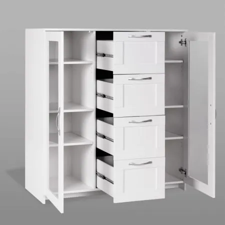 2.02.03.400.1 СИРИУС тумба 2 двери со стеклом и 4 ящика 117х123 белая RU