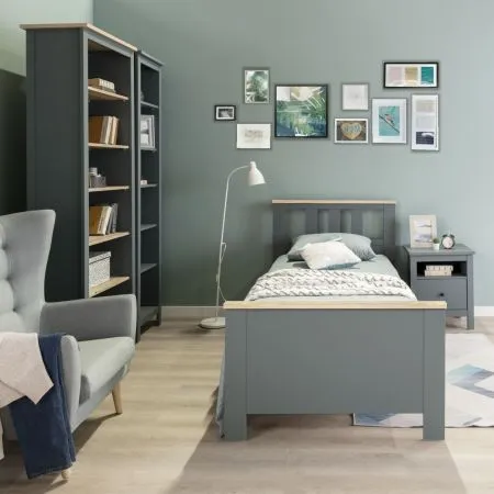 2.08.04.050.16 САГА кровать одинарная 90х200 темно-бирюзовая/ясень