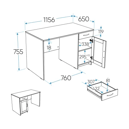 2.03.06.030.3 КАСТОР стол письменный 116х65 RU сонома