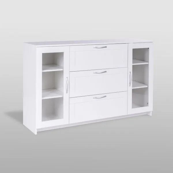 2.02.03.370.1 СИРИУС тумба 2 двери со стеклом и 3 ящика 156х95 белая RU