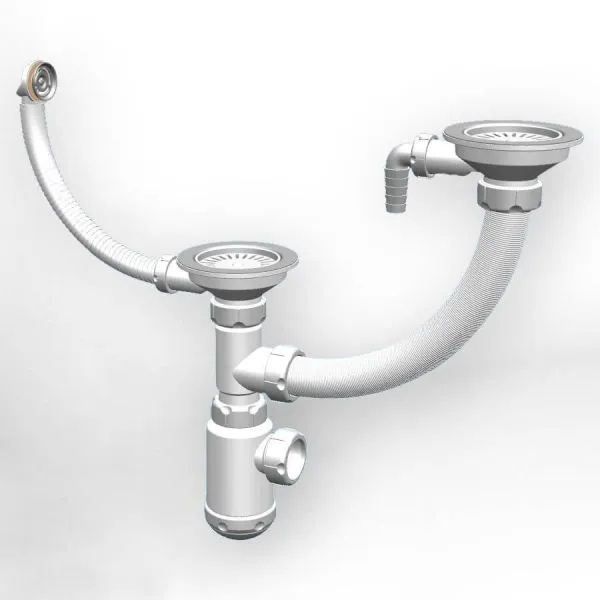 Сифон двойной GRAND 31/2 с круглым переливом и винтом и отводом металл.(341-11-24)