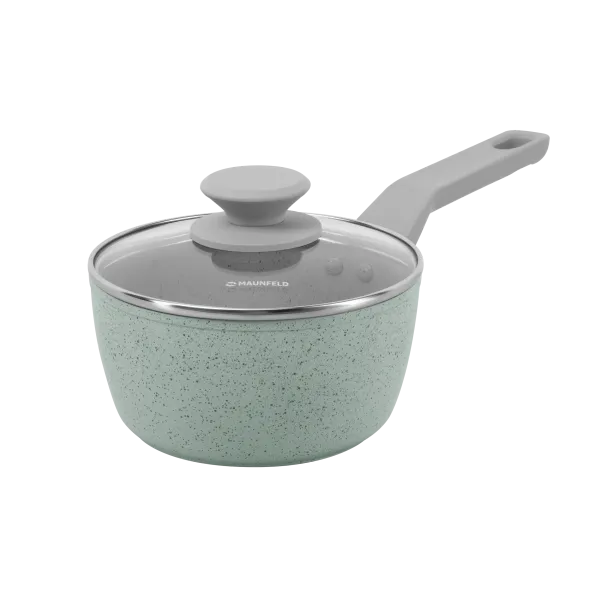 Ковш MAUNFELD HELGA MSP14FA05FS из кованого алюминия со стеклянной крышкой, 16 см, 1,4 л. Фисташковый