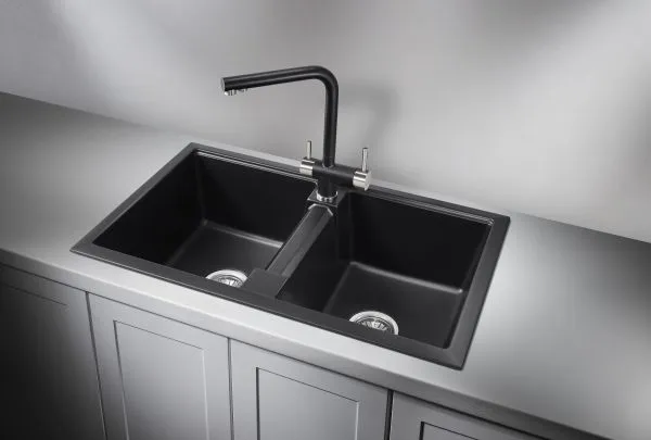 8101, ШВАРЦ (чёрный металлик), кухонная мойка, кварц