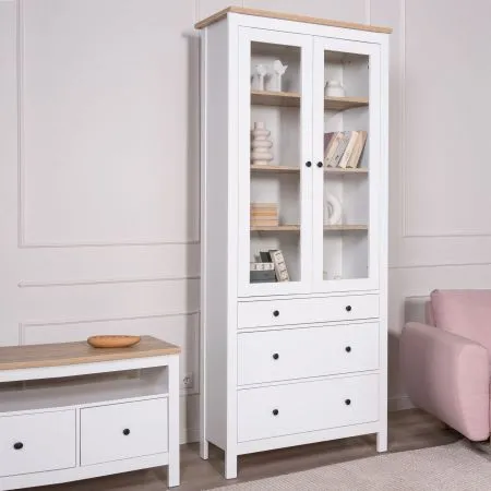 2.08.07.130.14 САГА шкаф с витриной 90 белый/ясень RU