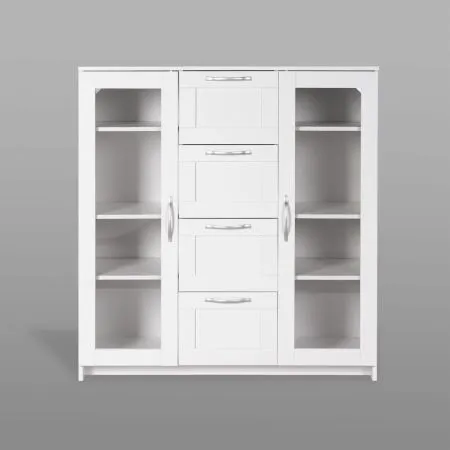 2.02.03.400.1 СИРИУС тумба 2 двери со стеклом и 4 ящика 117х123 белая RU