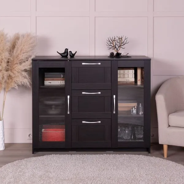 2.02.03.380.5 СИРИУС тумба 2 двери со стеклом и 3 ящика 117х95 Дуб Венге RU