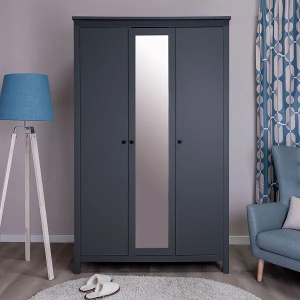 2.08.01.040.4 САГА шкаф 3 двери с зеркалом серый