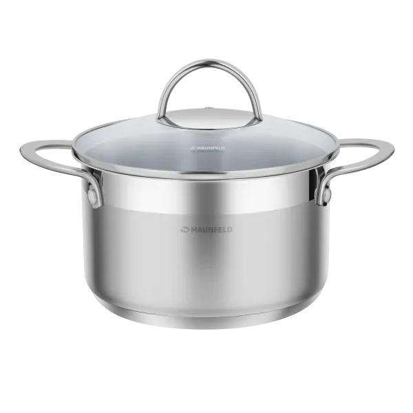 Кастрюля MAUNFELD GERDA MCS25S07 из нержавеющей стали со стеклянной крышкой, 18 см, 2,5 л. Нержавеющая сталь