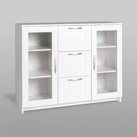 2.02.03.380.1 СИРИУС тумба 2 двери со стеклом и 3 ящика 117х95 белая RU