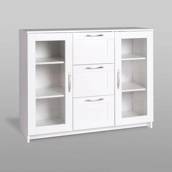 2.02.03.380.1 СИРИУС тумба 2 двери со стеклом и 3 ящика 117х95 белая RU