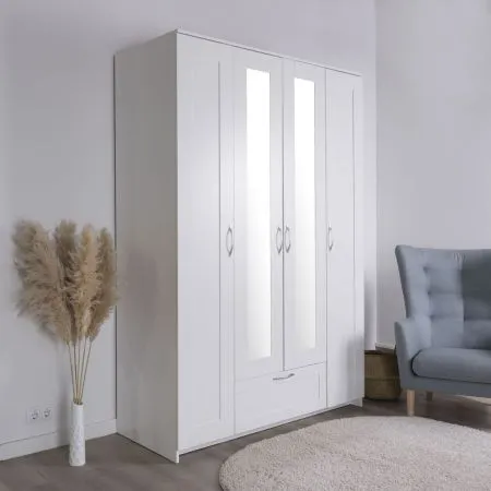 2.02.01.520.1 СИРИУС шкаф 4 двери и 1 ящик 156х59х220 белый RU (с 2 зеркалами)