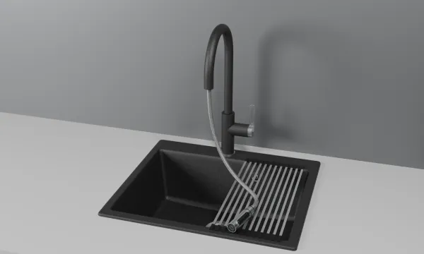 GR-8168, БАЗАЛЬТ, СМЕСИТЕЛЬ КУХОННЫЙ С ВЫДВИЖНЫМ ИЗЛИВОМ