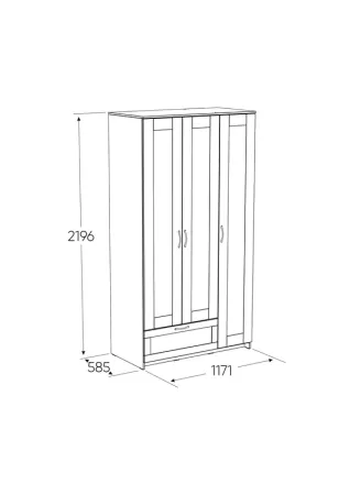 2.02.01.510.1 СИРИУС шкаф 3 двери и 1 ящик 117х59х220 белый RU (с 1 зеркалом)