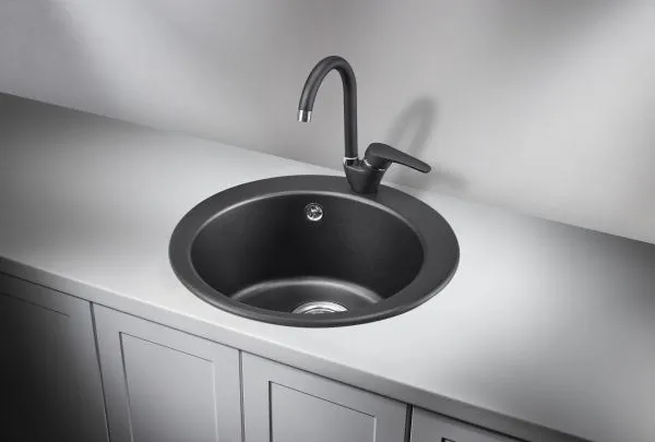 4801, ШВАРЦ (чёрный металлик), кухонная мойка, кварц