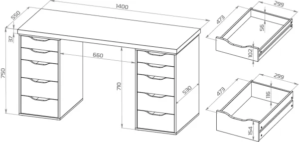 S01170 Ингар 2/55 стол письменный 140x75x55, дуб беленый/серо-бирюзовый