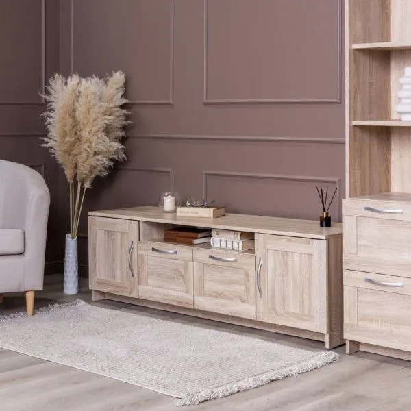 Тумба СИРИУС под телевизор напольня широкая с двумя ящиками, цвет Дуб Сонома