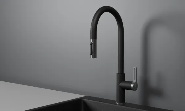 GR-8168, ЧЕРНЫЙ, СМЕСИТЕЛЬ КУХОННЫЙ С ВЫДВИЖНЫМ ИЗЛИВОМ