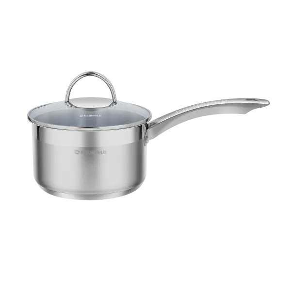 Ковш MAUNFELD GERDA MSP18S07 из нержавеющей стали со стеклянной крышкой, 16 см, 1,8 л. Нержавеющая сталь