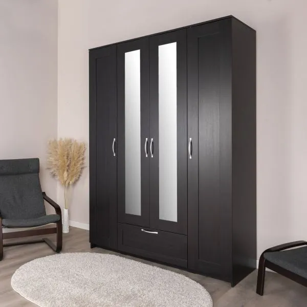 2.02.01.520.5 СИРИУС шкаф 4 двери и 1 ящик 156х59х220 Дуб Венге RU (с 2 зеркалами)