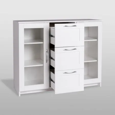2.02.03.380.1 СИРИУС тумба 2 двери со стеклом и 3 ящика 117х95 белая RU
