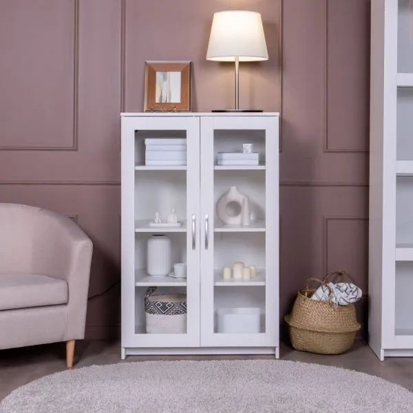 2.02.03.390.1 СИРИУС тумба 2 двери со стеклом 78х123 белая RU