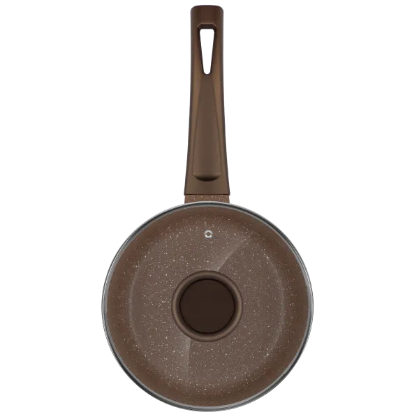 Ковш MAUNFELD CARMEL MF18CRM01SP из литого алюминия со стеклянной крышкой, 18 см, 1,6 л Коричневый