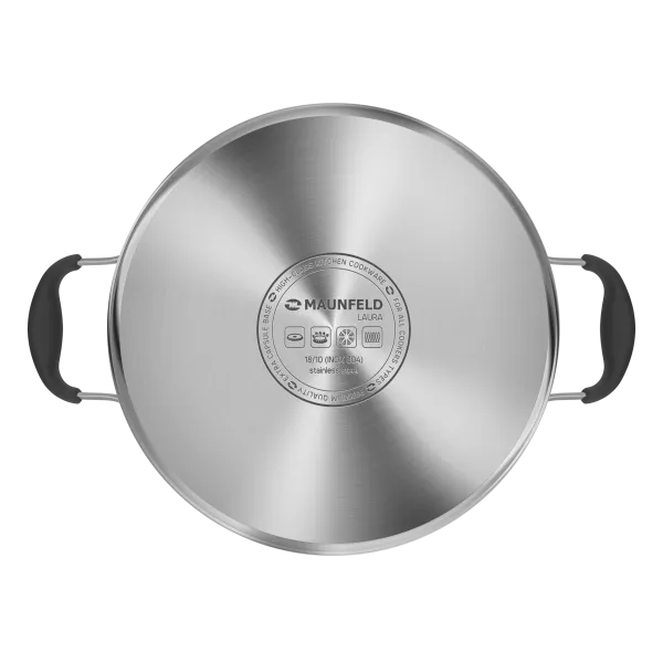 Кастрюля MAUNFELD LAURA MCS56S08GR из нержавеющей стали со стеклянной крышкой, 24 см, 5,6 л. Нержавеющая сталь