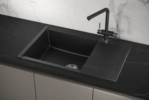 ES-7807, ШВАРЦ (чёрный металлик), кухонная мойка, кварц, ESTETICA