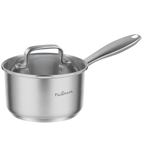 Ковш FILIGRANA MOLLY FG18MLL01SP из нержавеющей стали со стеклянной крышкой, 16 см, 1,8  л. Нержавеющая сталь