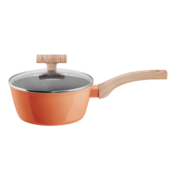 Ковш MAUNFELD MARTA MSP16FA06CL из кованого алюминия со стеклянной крышкой, 18 см, 1,6 л. Коралловый