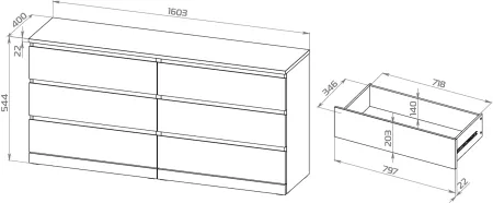 S01088 Варма 6Д комод 160х77х40, серый