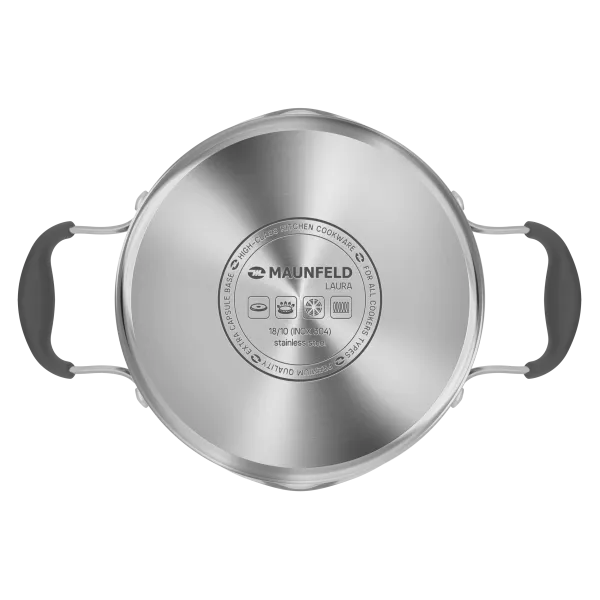 Кастрюля MAUNFELD LAURA MCS22S08GR из нержавеющей стали со стеклянной крышкой, 18 см, 2,2 л. Нержавеющая сталь
