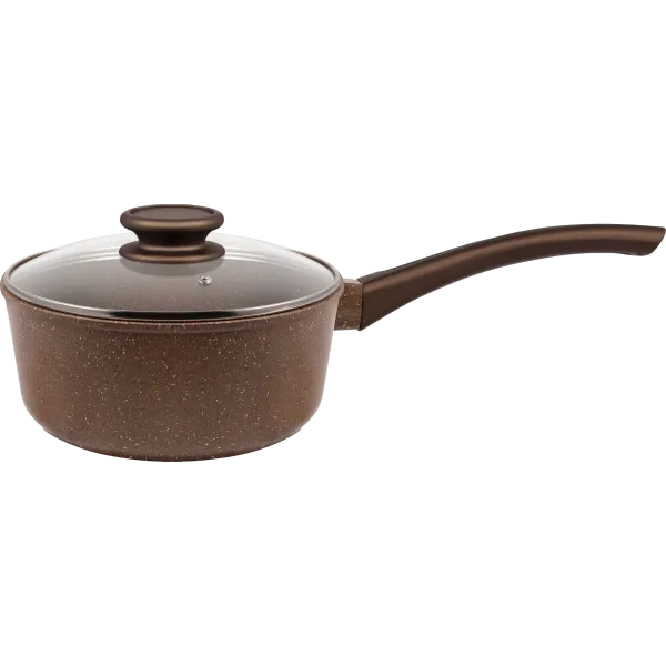 Ковш MAUNFELD CARMEL MF18CRM01SP из литого алюминия со стеклянной крышкой, 18 см, 1,6 л Коричневый