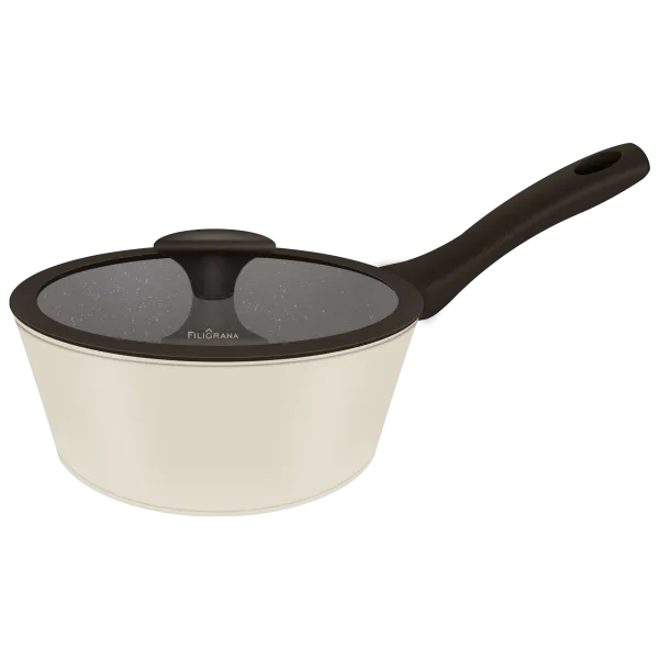 Ковш FILIGRANA EDDA FG18EDD01SP из кованого алюминия со стеклянной крышкой, 18 см Бежевый