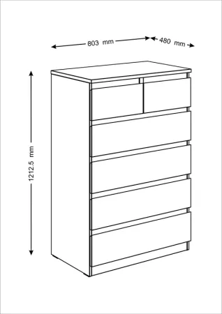 Комод МАЛЬТА высокий с шестью выдвижными ящиками, цвет Дуб Венге