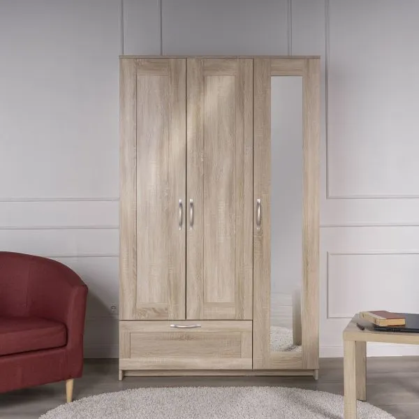 2.02.01.030.3 СИРИУС шкаф комбинированный "3 двери и 1 ящик сонома RU" (с 1 зеркалом)