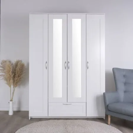 2.02.01.520.1 СИРИУС шкаф 4 двери и 1 ящик 156х59х220 белый RU (с 2 зеркалами)