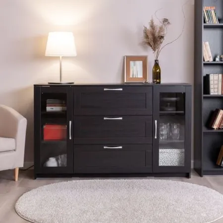 2.02.03.370.5 СИРИУС тумба 2 двери со стеклом и 3 ящика 156х95 Дуб Венге RU