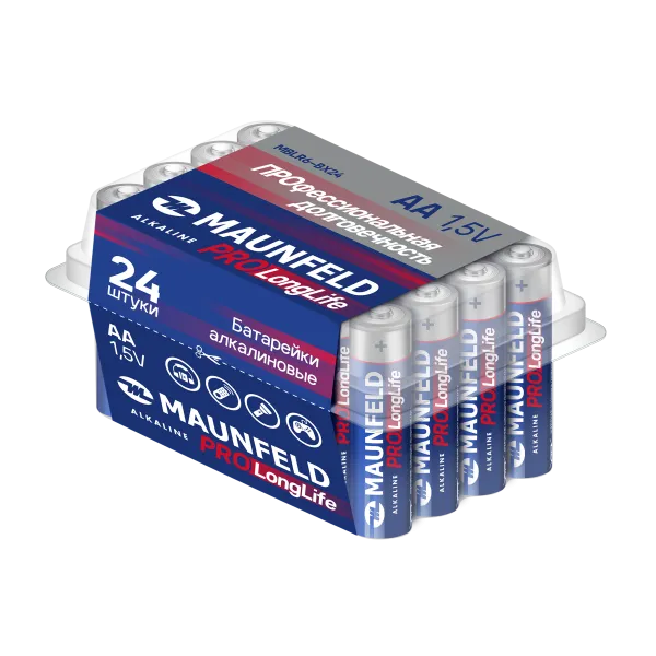 Батарейки MAUNFELD PRO Long Life Alkaline AA (LR6) MBLR6-BX24, бокс 24 шт.