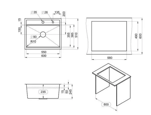 KS-6051, СТАЛЬ САТИН, стальная кухонная мойка KITCHEN SPACE