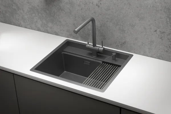 KS-6051, ГРАФИТ МАТОВЫЙ, стальная кухонная мойка KITCHEN SPACE