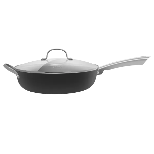 Глубокая сковорода MAUNFELD HOWARD MDP30LCL15 из облегченного чугуна со стеклянной крышкой, 30 см Графитовый