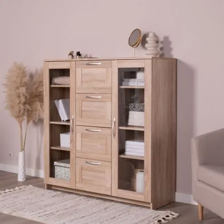 2.02.03.400.3 СИРИУС тумба 2 двери со стеклом и 4 ящика 117х123 сонома RU