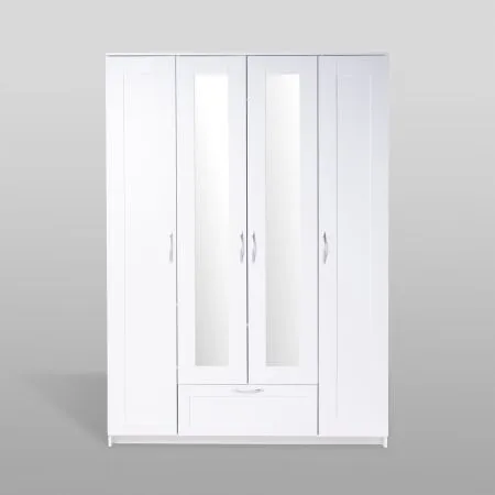 2.02.01.520.1 СИРИУС шкаф 4 двери и 1 ящик 156х59х220 белый RU (с 2 зеркалами)