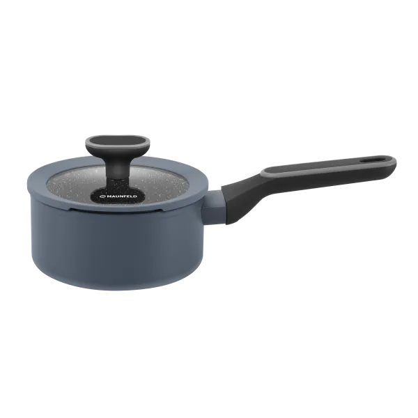 Ковш MAUNFELD FRIDA MSP15FA02DG из кованого алюминия со стеклянной крышкой, 16 см, 1,5 л. Графитовый