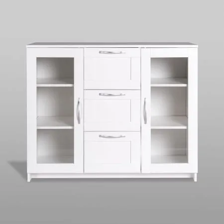 2.02.03.380.1 СИРИУС тумба 2 двери со стеклом и 3 ящика 117х95 белая RU