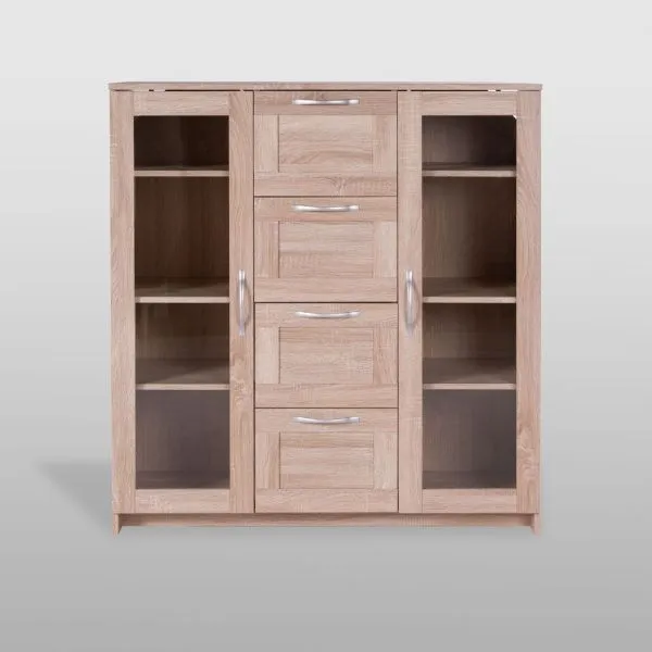 2.02.03.400.3 СИРИУС тумба 2 двери со стеклом и 4 ящика 117х123 сонома RU